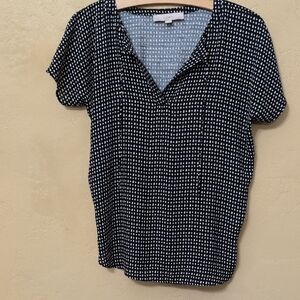 LOFT Blue and White Fitted Short Sleeve Blouse